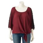 Juniors' Plus Size Heartsoul Lace Tie Front Peasant Top, Girl's, Size: 3xl, Brt Red