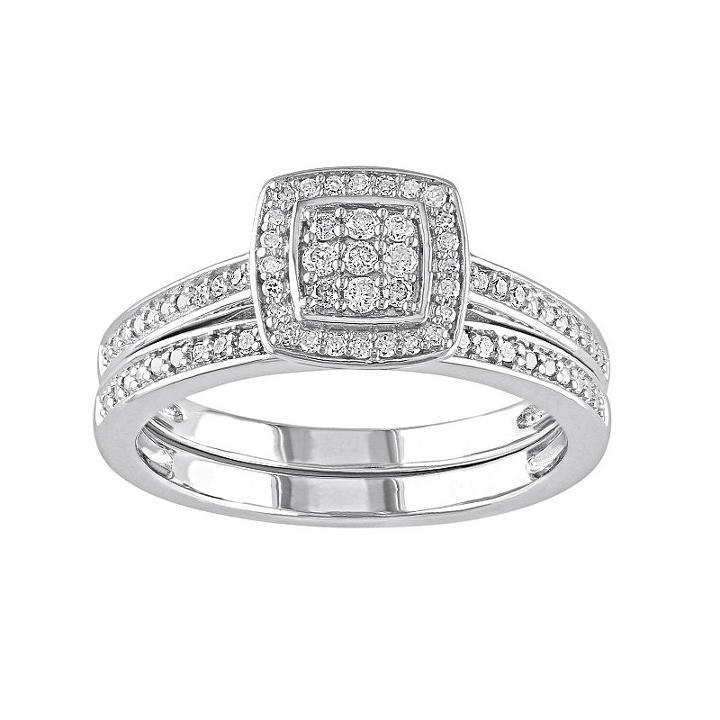 Diamond Halo Engagement Ring Set In Sterling Silver (1/4 Ct. T.w.), Women's, Size: 8, White