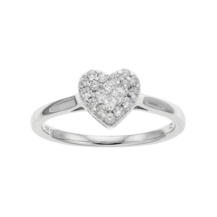 10k White Gold 1/4 Carat T.w. Diamond Heart Cluster Ring, Women's, Size: 7