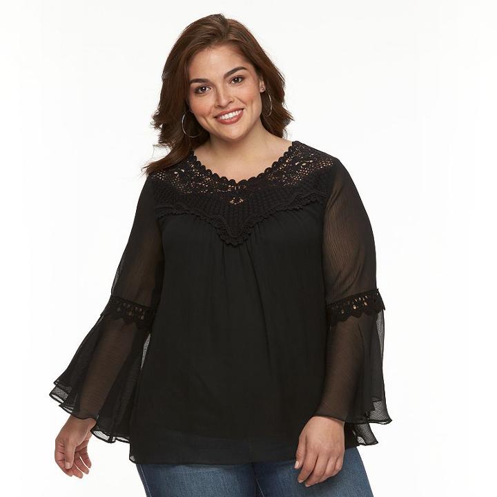Plus Size Ab Studio Crochet Yoryu Top, Women's, Size: 1xl, Black