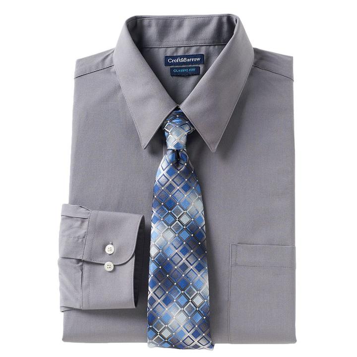 Men's Croft & Barrow&reg; Classic-fit Dress Shirt & Tie Set, Size: L-32/33, Grey