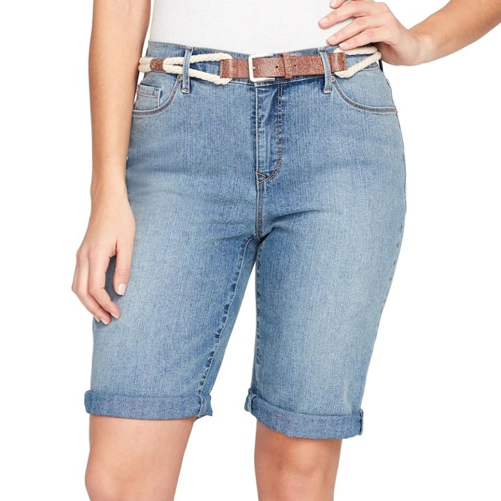 Women's Gloria Vanderbilt Joslyn Belted Bermuda Jean Shorts, Size: 8, Turquoise/blue (turq/aqua)