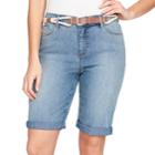 Women's Gloria Vanderbilt Joslyn Belted Bermuda Jean Shorts, Size: 8, Turquoise/blue (turq/aqua)