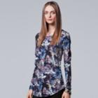 Women's Simply Vera Vera Wang Print Crewneck Tee, Size: Medium, Blue (navy)