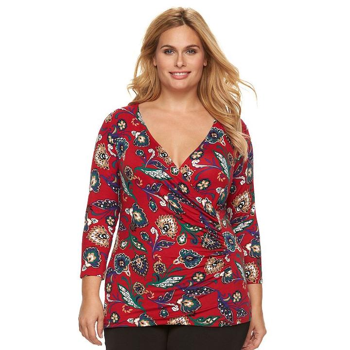 Plus Size Dana Buchman Faux-wrap Top, Women's, Size: 1xl, Med Red