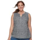 Plus Size Croft & Barrow&reg; Henley Tank, Women's, Size: 1xl, Black