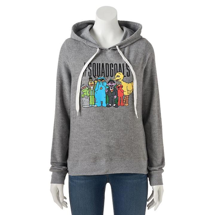 Juniors' Sesame Street Squad Goals Graphic Hoodie, Girl's, Size: Small, Dark Grey
