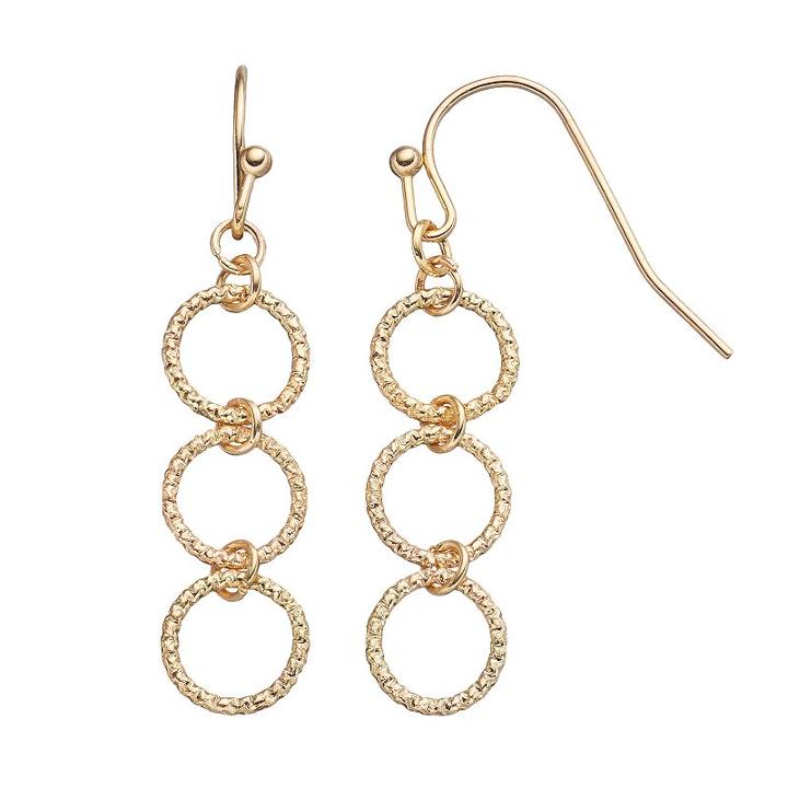 Lc Lauren Conrad Textured Triple Circle Link Linear Earrings, Women's, Gold