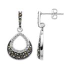 Silver Luxuries Silver-plated Marcasite & Cubic Zirconia Teardrop Earrings, Women's
