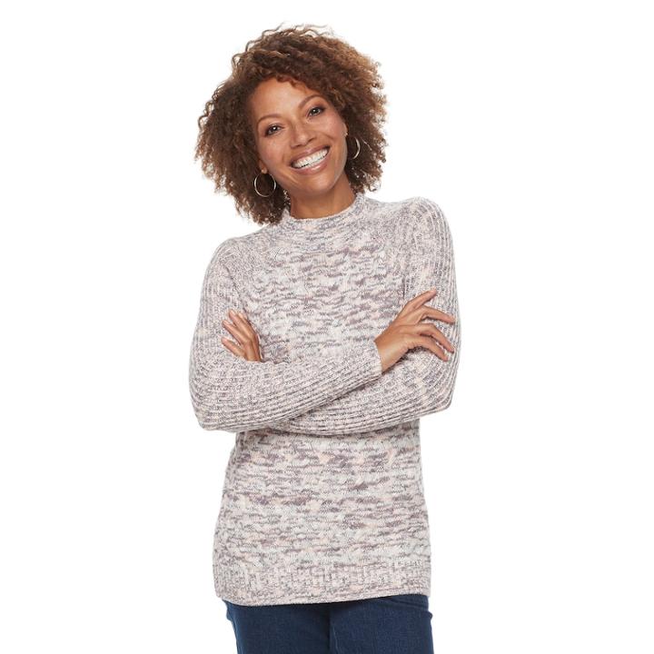 Petite Croft & Barrow&reg; Mockneck Cable Sweater, Women's, Size: L Petite, Brt Pink