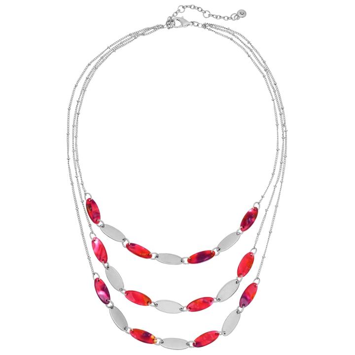 Red Triple Row Necklace, Women's, Med Red