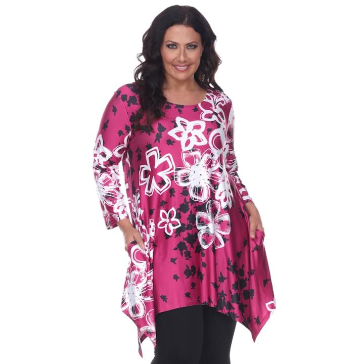 Plus Size White Mark Scroll Shark-bite Tunic, Women's, Size: 1xl, Purple