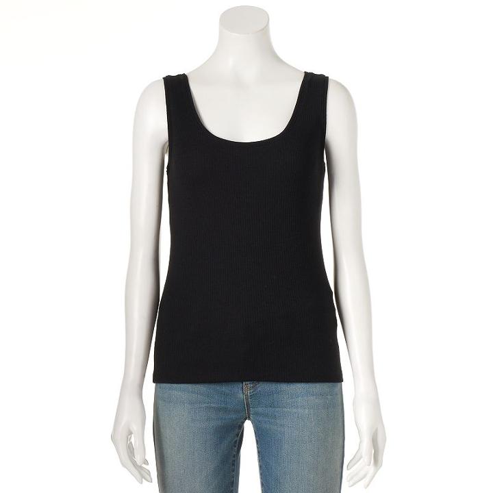 Women's Apt. 9&reg; Ribbed Tank, Size: Medium, Black