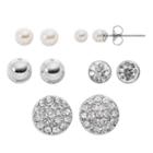 Ball & Simulated Crystal Nickel Free Stud Earring Set, Women's, White