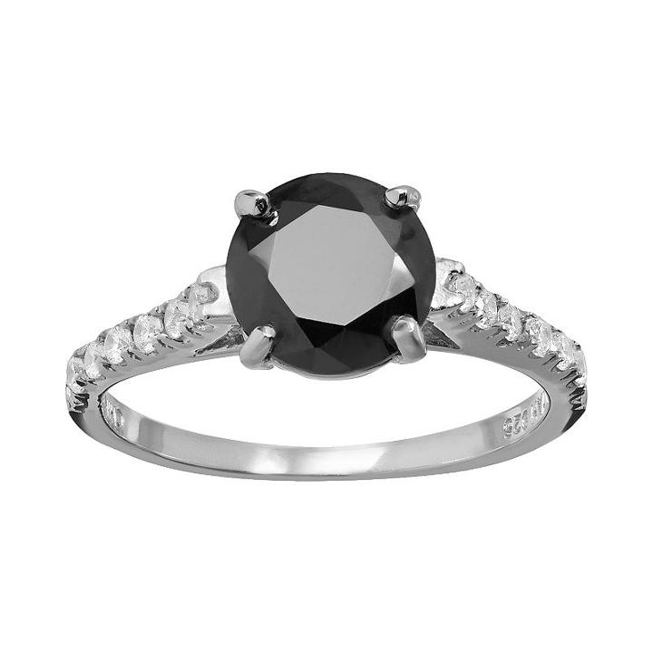 Sophie Miller Black And White Cubic Zirconia Sterling Silver Ring, Women's, Size: 7