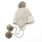 Sijjl Women's Cable-knit Pom-pom Wool Trapper Hat, Light Grey