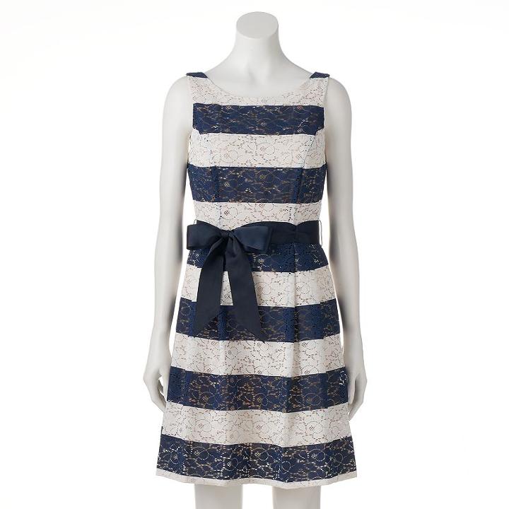 Women's Bethany Striped Lace Fit & Flare Dress, Size: 10, White Oth