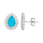 Lab-created Blue Opal & Cubic Zirconia Sterling Silver Teardrop Halo Stud Earrings, Women's