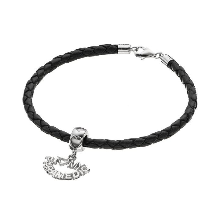 Logoart Sterling Silver & Leather I Love My Paramedic Charm Bracelet, Women's, Size: 7.5, Grey