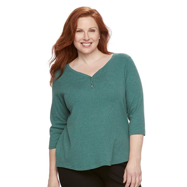 Plus Size Croft & Barrow&reg; Solid V-neck Tee, Women's, Size: 1xl, Dark Green