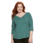 Plus Size Croft & Barrow&reg; Solid V-neck Tee, Women's, Size: 1xl, Dark Green