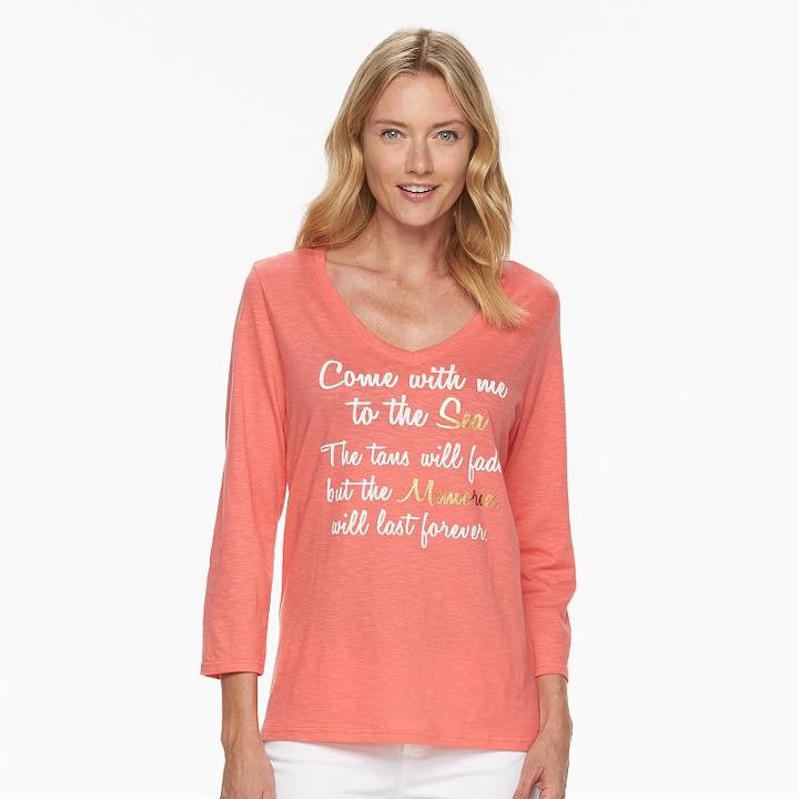 Women's Caribbean Joe Graphic Slubbed Tee, Size: Small, Orange Oth