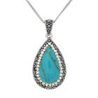 Tori Hill Sterling Silver Simulated Turquoise And Marcasite Teardrop Pendant, Women's, Size: 18, White
