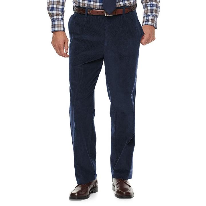 Men's Croft & Barrow&reg; Classic-fit Pleated Corduroy Pants, Size: 38x32, Blue (navy)