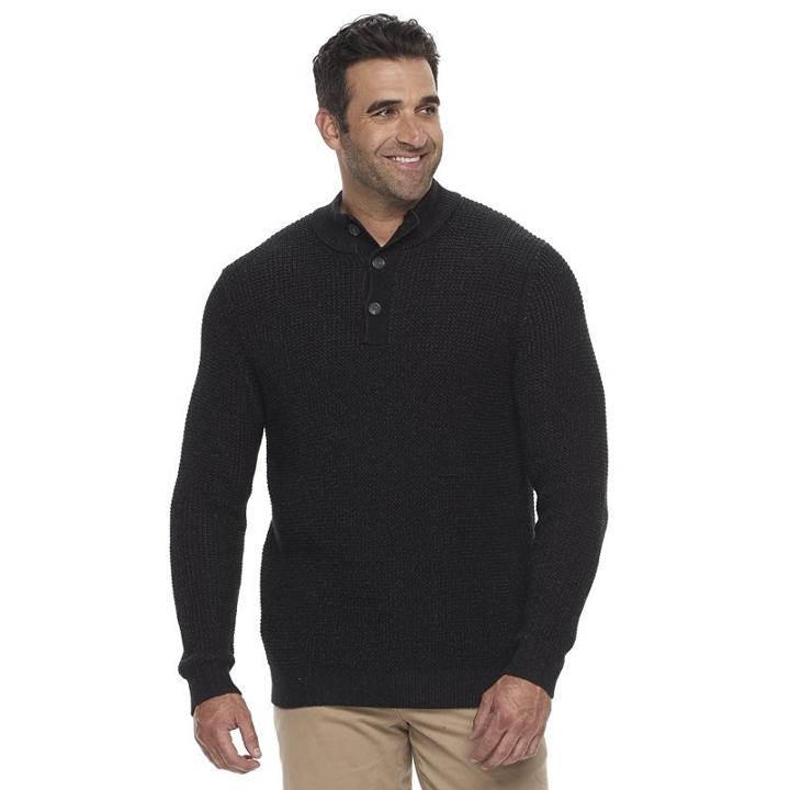 Big & Tall Croft & Barrow&reg; Classic-fit Waffle-weave Cardigan, Men's, Size: Xxl Tall, Black