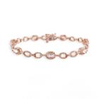 Rose Rhodium-plated Sterling Silver Morganite Oval Link Bracelet, Women's, Size: 7.25, Pink