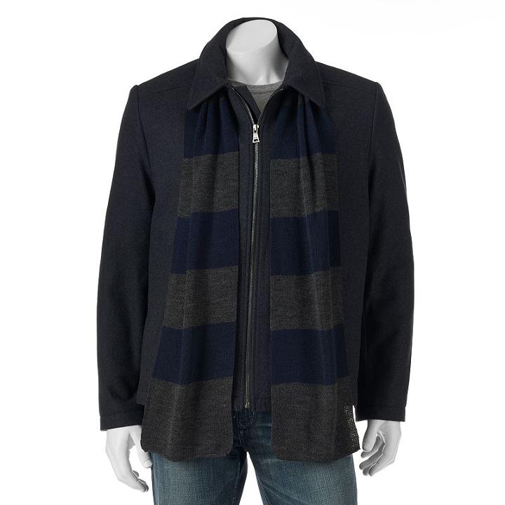 Big & Tall Izod Wool Jacket & Scarf Set, Men's, Size: 3xl Tall, Dark Grey