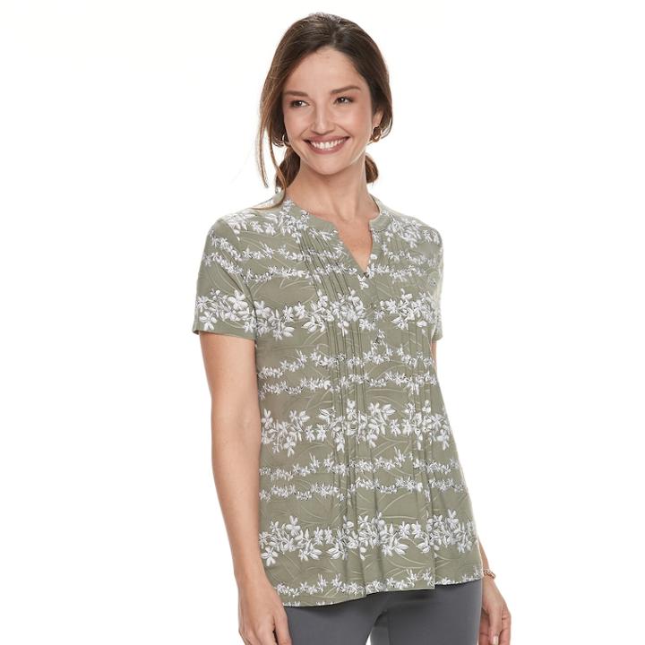 Women's Croft & Barrow&reg; Jacquard Pintuck Henley Top, Size: Xs, Med Green
