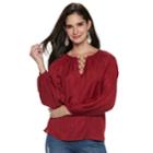 Women's Jennifer Lopez O-ring Satin Peasant Top, Size: Large, Dark Red