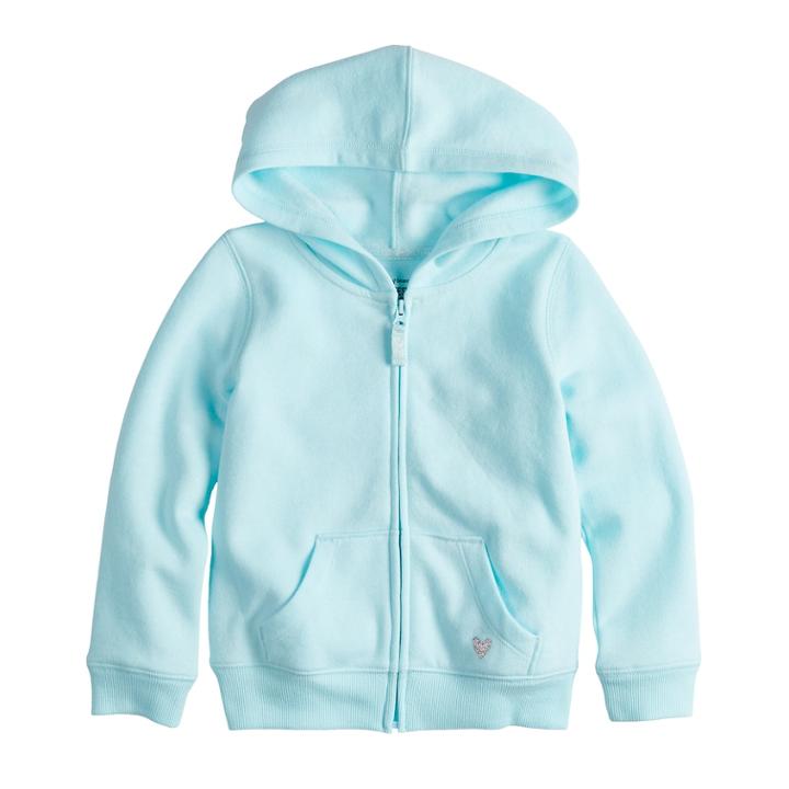 Baby Girl Jumping Beans&reg; Glittery Heart Softest Fleece Hoodie, Size: 12 Months, Light Blue