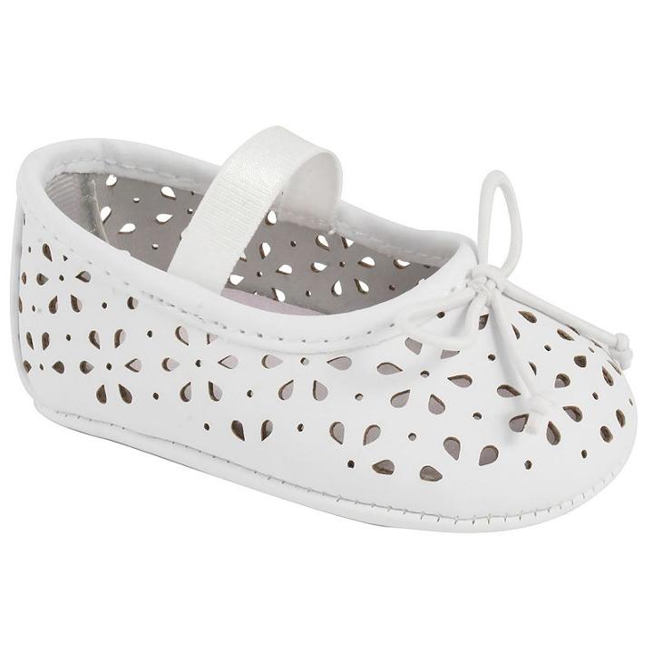 Baby Girl Wee Kids Laser-cut Ballet Crib Shoes, Size: 0, White