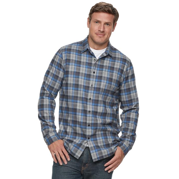 Big & Tall Apt. 9&reg; Modern-fit Plaid Brushed Flannel Button-down Shirt, Men's, Size: 3xl Tall, Blue (navy)