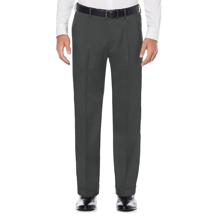 Men's Savane Straight-fit Stretch Crosshatch Pleated Dress Pants, Size: 42x30, Dark Grey
