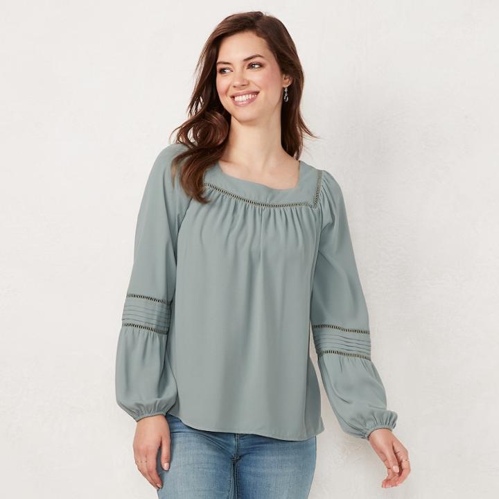 Women's Lc Lauren Conrad Love, Lauren Shirred Peasant Top, Size: Xl, Med Blue