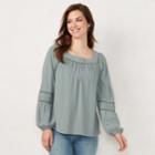 Women's Lc Lauren Conrad Love, Lauren Shirred Peasant Top, Size: Xl, Med Blue