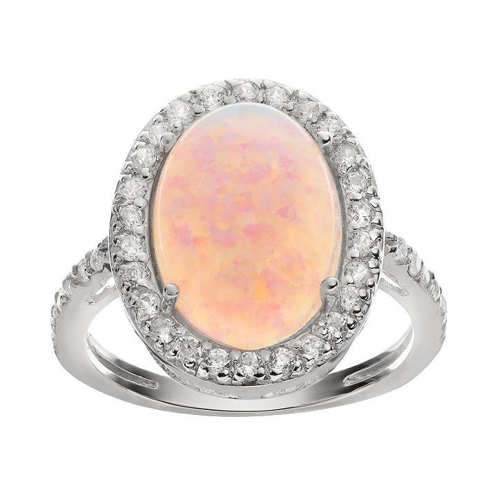 Sophie Miller Lab-created Opal And Cubic Zirconia Sterling Silver Halo Ring, Women's, Size: 7, White