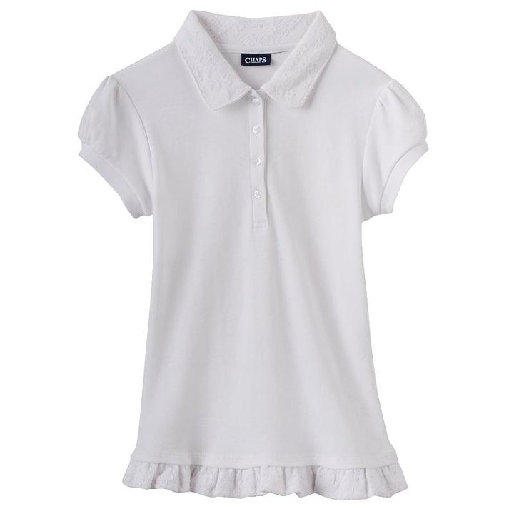 Girls 4-16 Chaps School Uniform Lace Ruffle Polo, Girl's, Size: 8-10, White