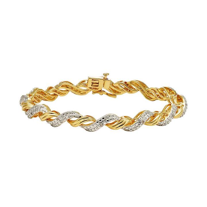 1/4 Carat T.w. Diamond 14k Gold-plated Twist Bracelet, Women's, Size: 7.5, White