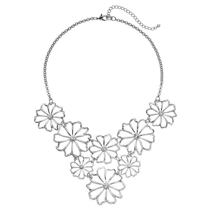 Openwork Flower Bib Necklace, Women's, White