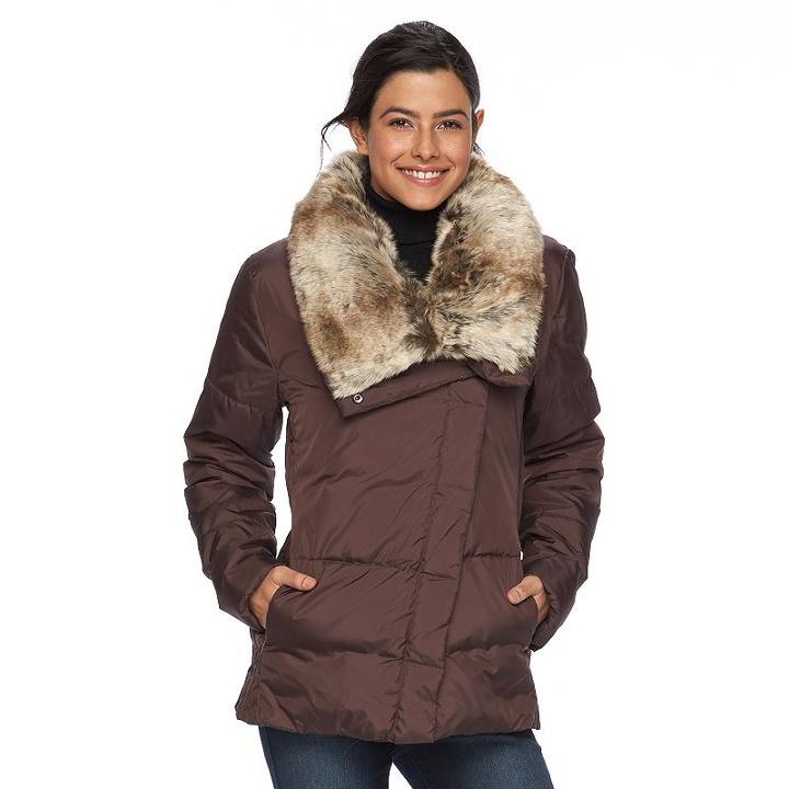 Women's Hemisphere Faux-fur Collar Down Jacket, Size: Small, Purple