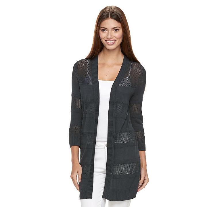 Women's Apt. 9&reg; Pointelle Cardigan, Size: Xl, Dark Grey