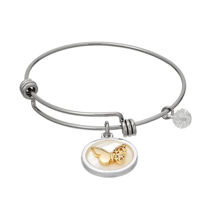 Love This Life Crystal & Mother-of-pearl Butterfly Charm Bangle Bracelet, Women's, Yellow