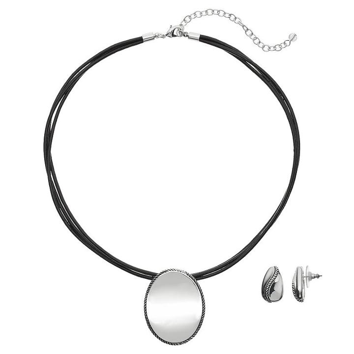 Napier Oval Cord Necklace & Teardrop Earring Set, Women's, Silver