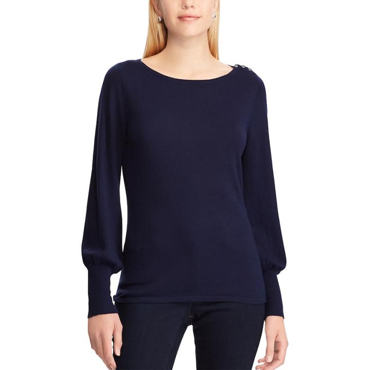 Women's Chaps Button-shoulder Sweater, Size: Xl, Blue