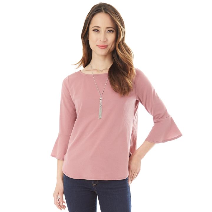 Juniors' Iz Byer Boatneck Bell Sleeve Top & Necklace Set, Teens, Size: Small, Light Pink