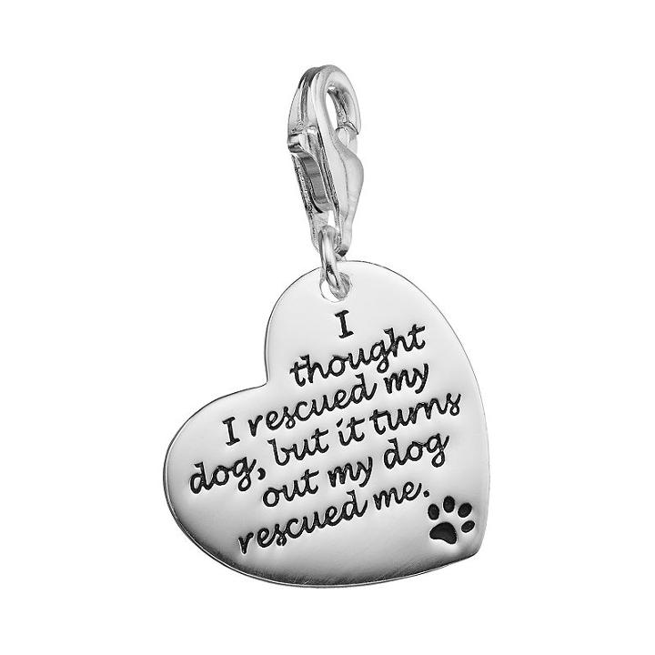 Personal Charm Sterling Silver Rescue Dog Heart Charm, Women's
